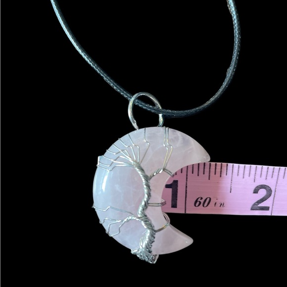 Twinkling Tree Rose Quartz Crescent Moon Tree of Life Necklace - Picture 7 of 9